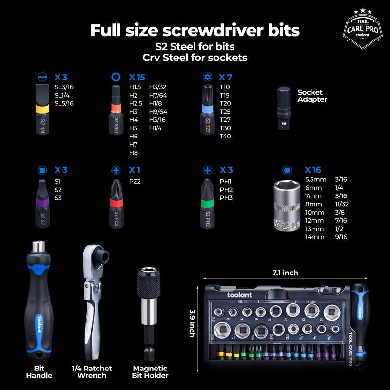 Toolant Mini Ratchet Wrench Set - 52Pcs with Sockets and Screwdriver Bits Mini Wrench for Home Improvement, Mechanic, and Automobile Repair