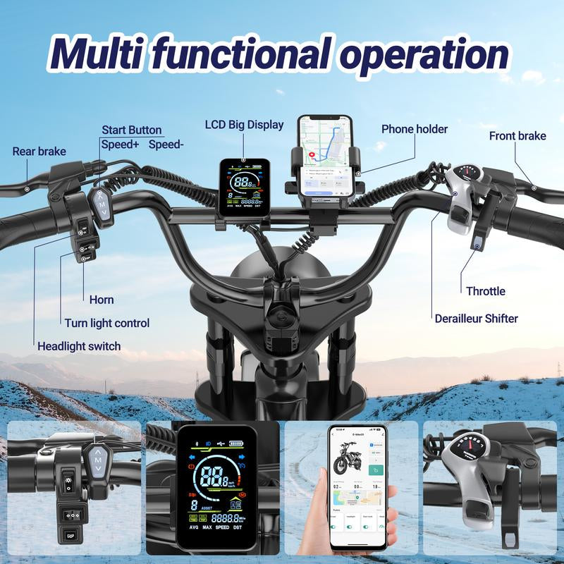 Qlaway 、Aovowheel 1500W Electric Off-Road Bike: 20-Inch Full-Suspension E-Motorcycle with 48V 15.6Ah Removable Battery, 31MPH Top Speed, 40-55 Mile Range, 2-Seater, LED Headlights & 20" All Terrain Fat Tire UL 2849