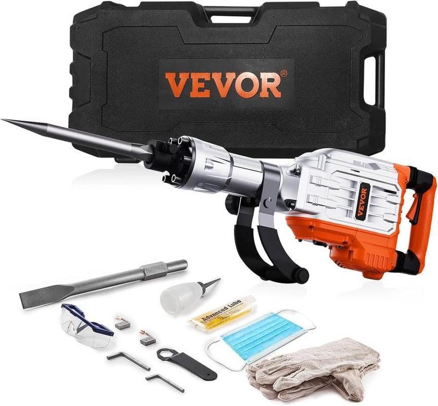 VEVOR Demolition Jack Hammer, 3500W Jack Hammer Concrete Breaker, 1900 BPM Heavy Duty Electric Jack Hammer, 2Pcs Chisel with Gloves & 360°C Swiveling Front Handle for Trenching and Breaking Holes