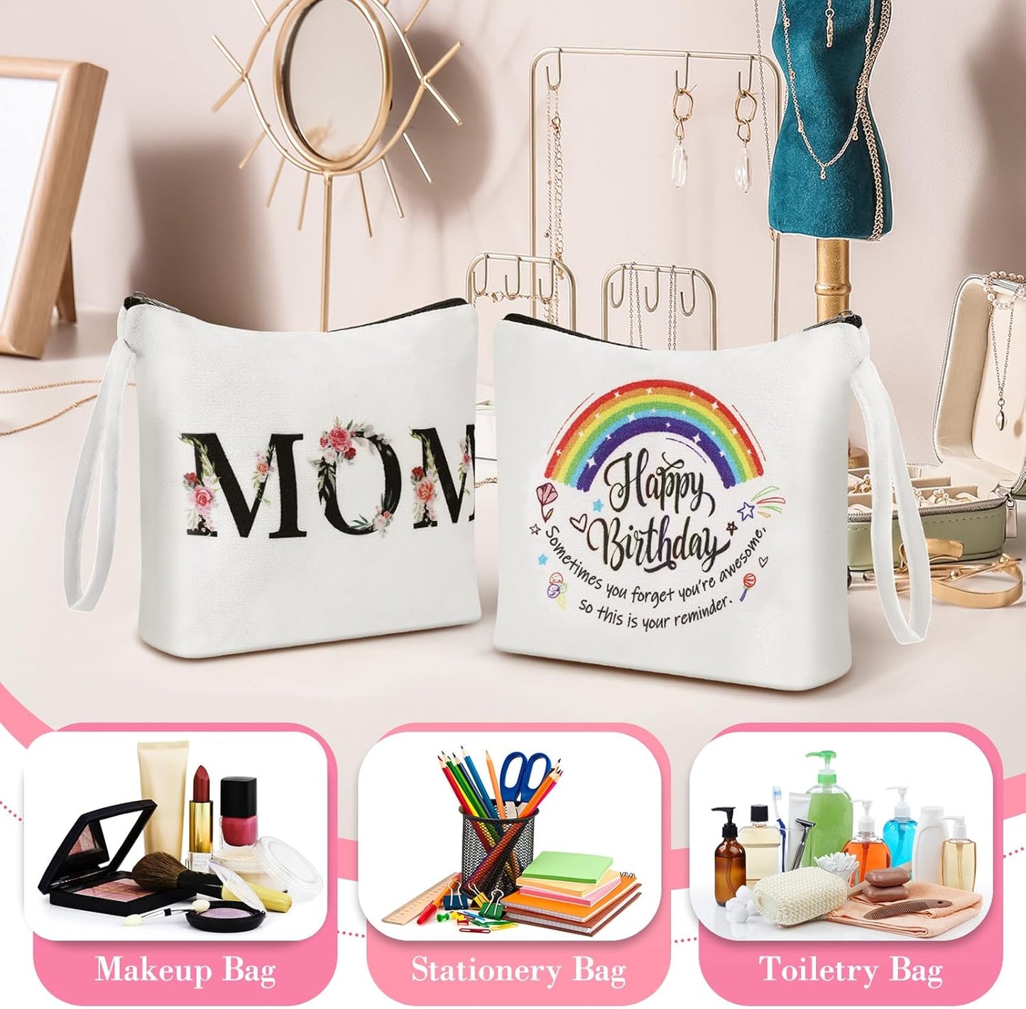 Makeup Bag Canvas Make up Bag for Mom, Mom Birthday Gifts, Cosmetic Bags for Women, Toiletry Bags, Makeup Pouch, Travel Makeup Bag, Multifunction Make up Bags for Women, Makeup Case
