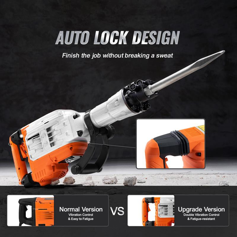 VEVOR Demolition Jack Hammer, 3500W Jack Hammer Concrete Breaker, 1900 BPM Heavy Duty Electric Jack Hammer, 2Pcs Chisel with Gloves & 360°C Swiveling Front Handle for Trenching and Breaking Holes