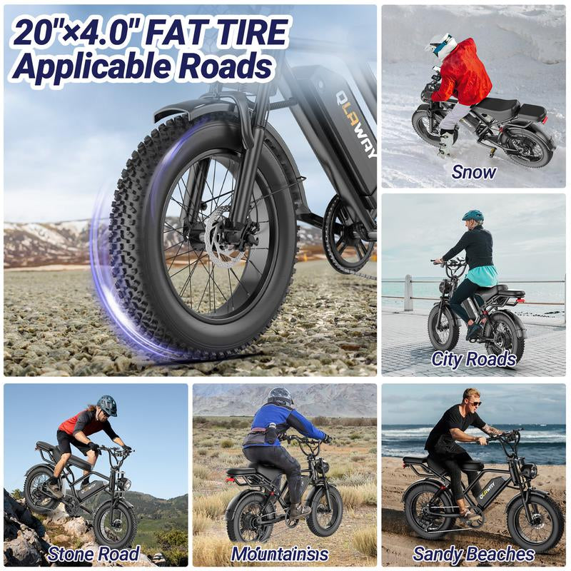 Qlaway 、Aovowheel 1500W Electric Off-Road Bike: 20-Inch Full-Suspension E-Motorcycle with 48V 15.6Ah Removable Battery, 31MPH Top Speed, 40-55 Mile Range, 2-Seater, LED Headlights & 20" All Terrain Fat Tire UL 2849