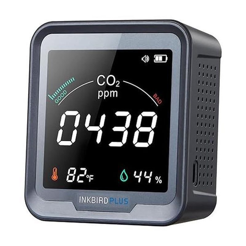INKBIRDPLUS Indoor Air Quality Monitor, Detects CO2, PM2.5, PM10, AQI, Temperature and Humidity with Alarm, for Rooms, Cellars, Grow Tents, Etc