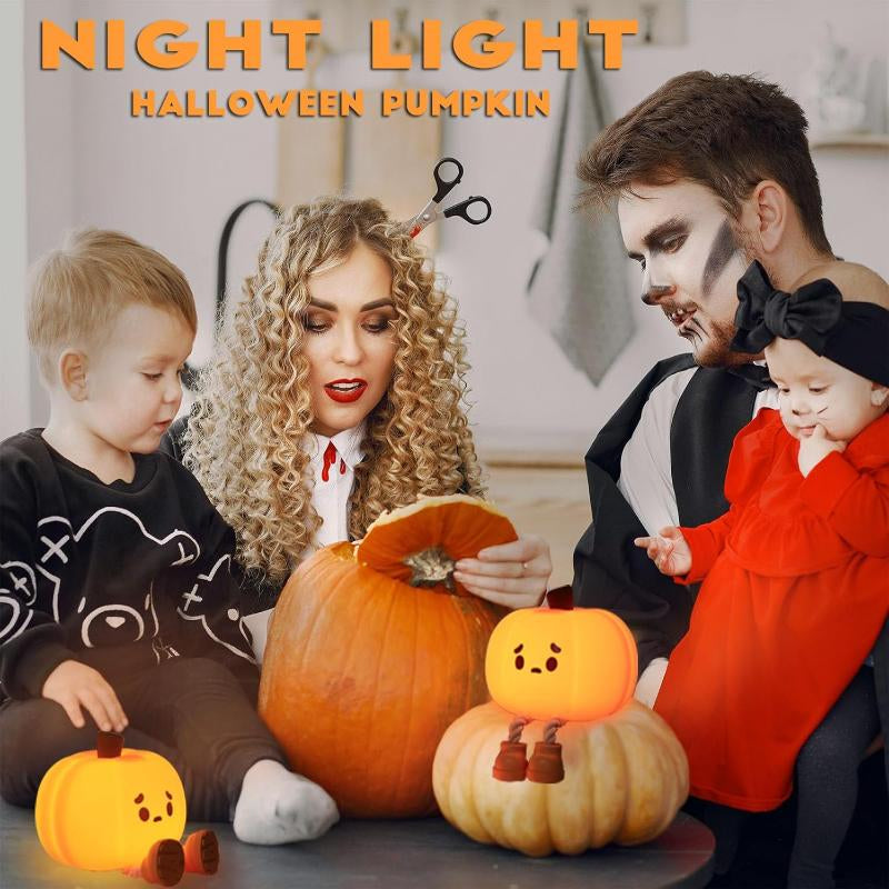 Pumpkin Night Light, Silicone Squishy, Cordless Rechargeable Dimmable Touch Control LED Lamp for Kids Baby Bedside Nursery Desk, Jack O Lantern Halloween Decor Gifts for Women