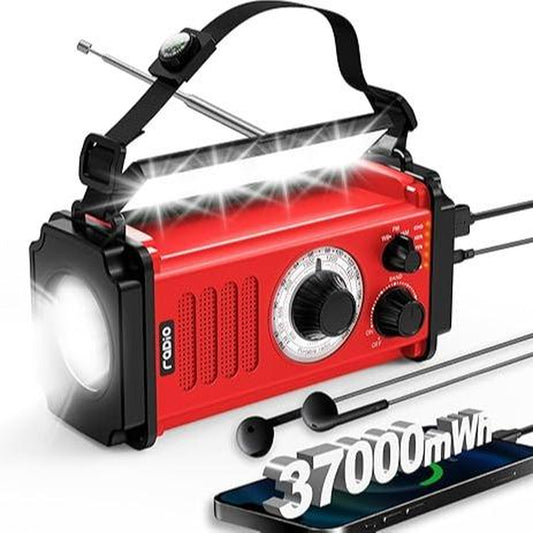 37000Mwh Hand Crank Solar Radio for Emergencies: AM/FM/NOAA, Rechargeable Battery, USB Charger, SOS Alarm, Flashlight & Reading Lamp for Survival Outdoor