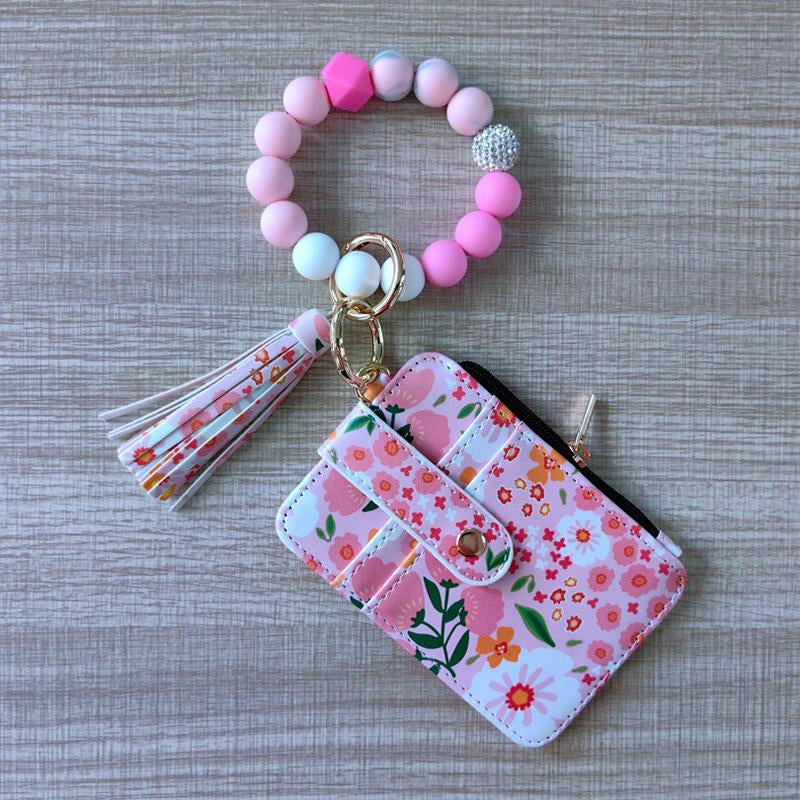 Bohemian Style Women'S Daisy Pattern Phone Wallet with Tassel Decoration & Silicone Beads Pink Floral Design Multifunctional Daily Accessory Universal Size 24Cmx13Cmx3Cm Zipper Pouch Zipper Pouch Wallet Inspirational Quote Flip Book Necklace