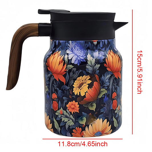 Vintage Floral Pattern Tea Thermos Built-In Infuser 800/1000Ml Floral Tea Kettle Stewed Teapot Tea Separation Water Bottle