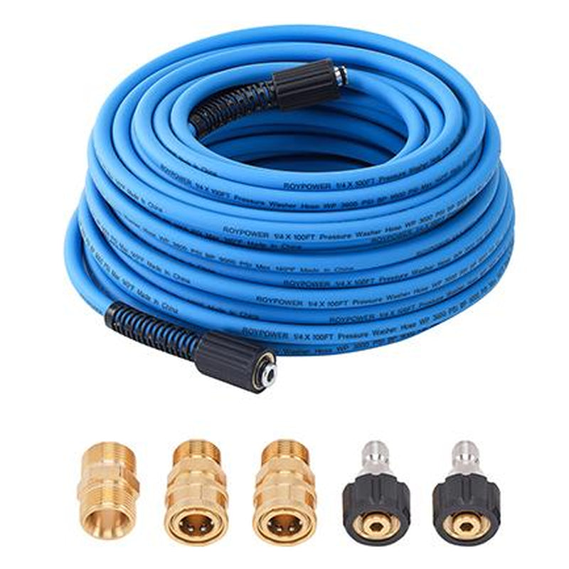 FIXFANS Pressure Washer Hose - 50Ft X 1/4 Inch High Power Extension Hose - Kink & Wear Resistant - Compatible with M22 Fittings - 3600 PSI, Fathersdaygift