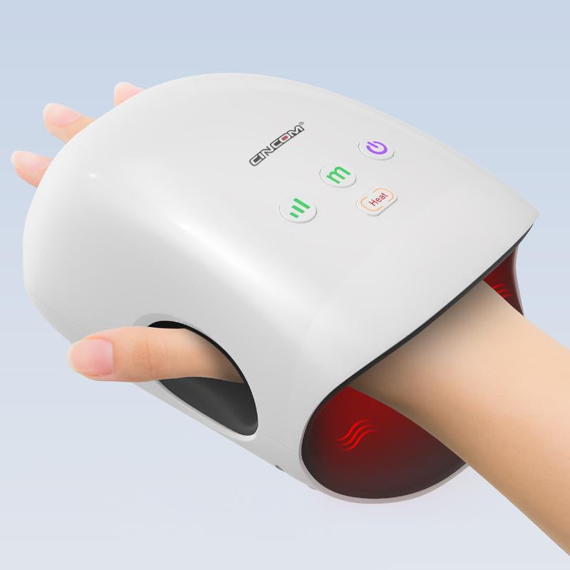 CINCOM Portable Hand Massager (WHITE), Cordless, with Comfort Heat and Gentle Massage, Advanced Airwave Technology, Adjustable Settings, Auto-Off Feature, Rechargeable, Perfect for Daily Relaxation, Ideal Gift