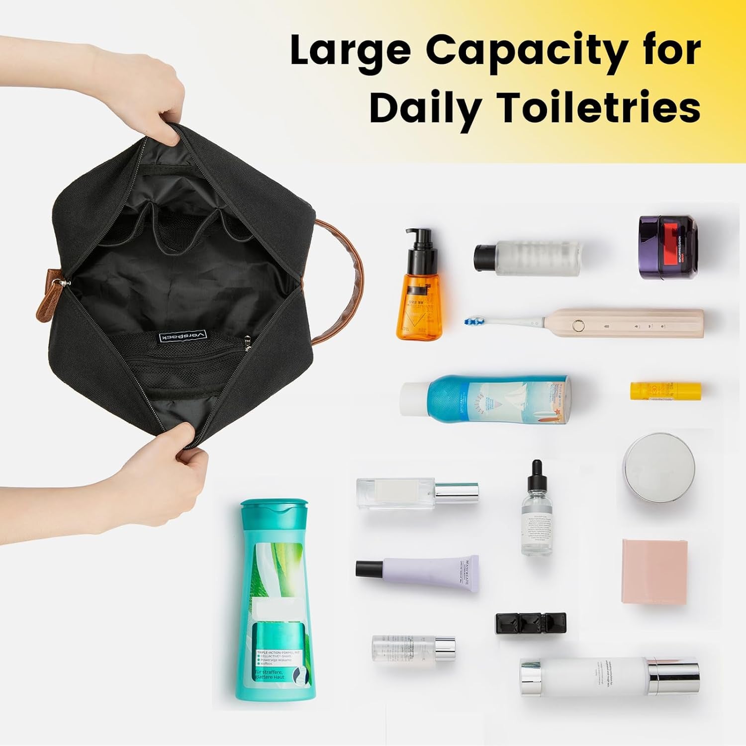 Men's Water-Resistant Hanging Toiletry Bag - Large Capacity Canvas Dopp Kit for Travel - Black