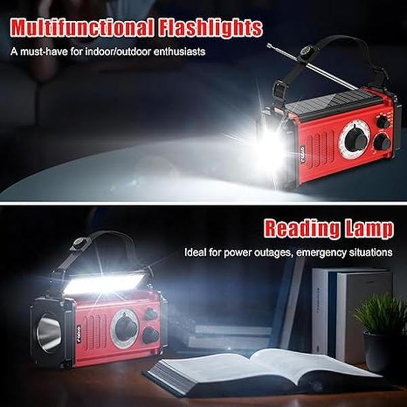37000Mwh Hand Crank Solar Radio for Emergencies: AM/FM/NOAA, Rechargeable Battery, USB Charger, SOS Alarm, Flashlight & Reading Lamp for Survival Outdoor