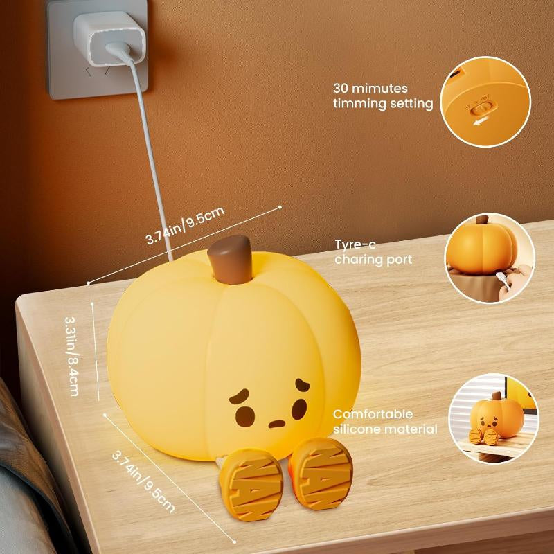 Pumpkin Night Light, Silicone Squishy, Cordless Rechargeable Dimmable Touch Control LED Lamp for Kids Baby Bedside Nursery Desk, Jack O Lantern Halloween Decor Gifts for Women