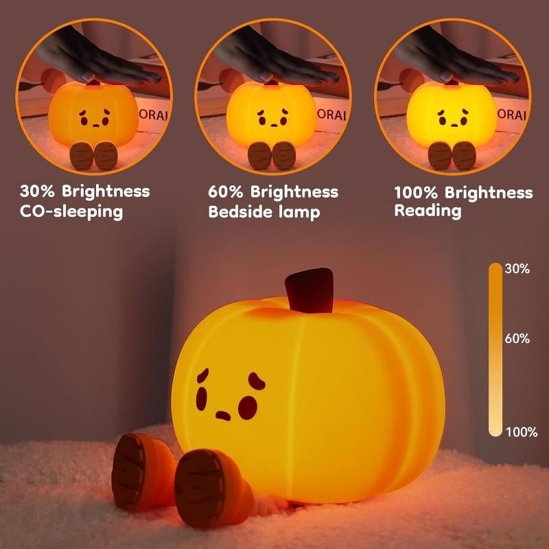 Pumpkin Night Light, Silicone Squishy, Cordless Rechargeable Dimmable Touch Control LED Lamp for Kids Baby Bedside Nursery Desk, Jack O Lantern Halloween Decor Gifts for Women