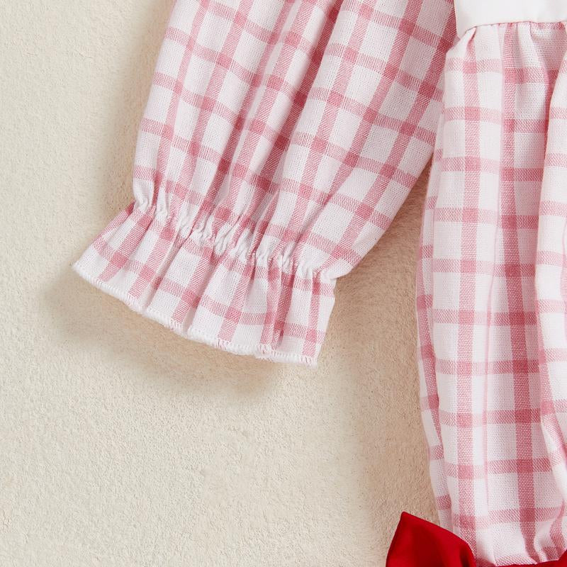 REDWOON Newborn Infant Baby Girl Christmas Outfit Santa Embroidery Long Sleeve Smocked Bubble Romper Ruffle Bodysuit 0-18 Months