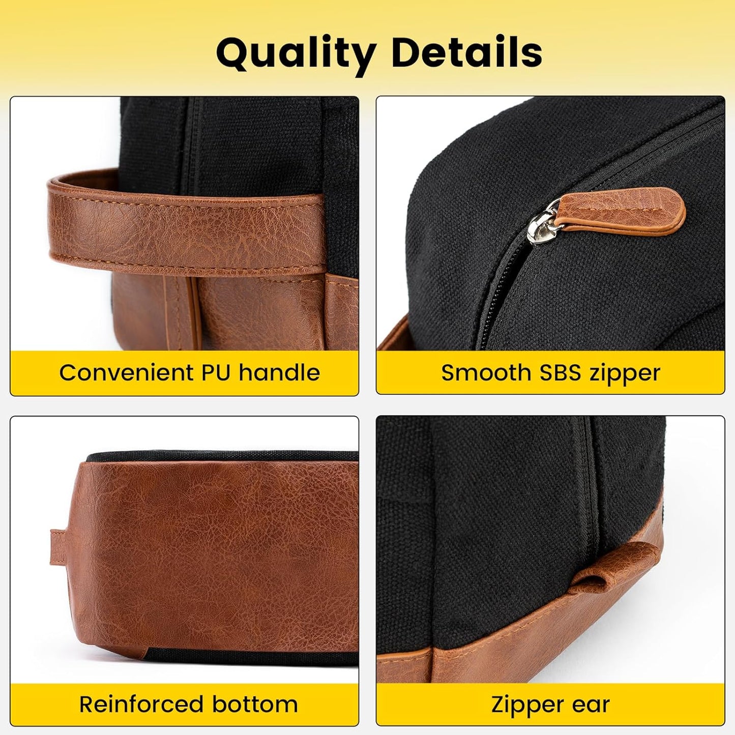 Men's Water-Resistant Hanging Toiletry Bag - Large Capacity Canvas Dopp Kit for Travel - Black