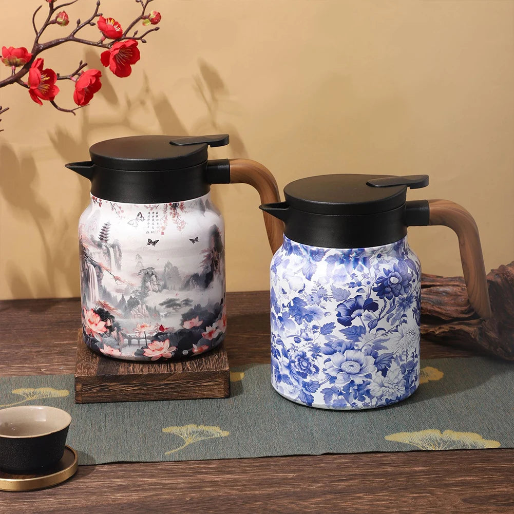 Vintage Floral Pattern Tea Thermos Built-In Infuser 800/1000Ml Floral Tea Kettle Stewed Teapot Tea Separation Water Bottle