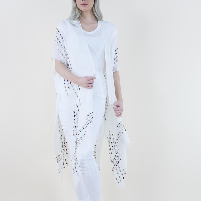 One Size Natural Mineral Washed Semi-Sheer Kimono Cover-Up Chenille Detail, Boho Fashion Half Sleeve Open Front Outerwear for Summer, Women'S Clothes for Daily Wear