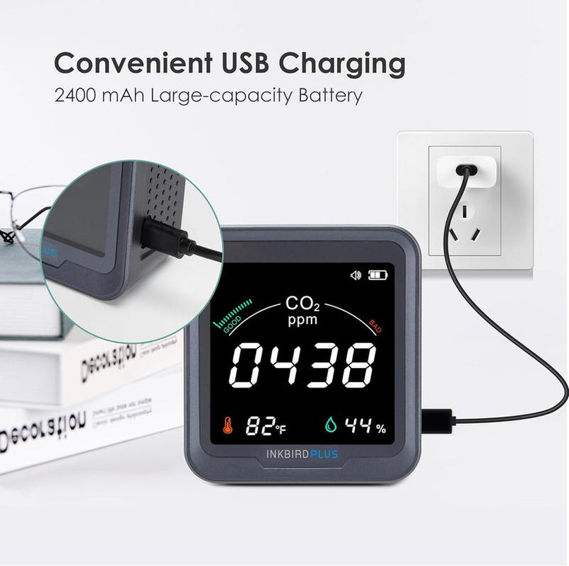 INKBIRDPLUS Indoor Air Quality Monitor, Detects CO2, PM2.5, PM10, AQI, Temperature and Humidity with Alarm, for Rooms, Cellars, Grow Tents, Etc