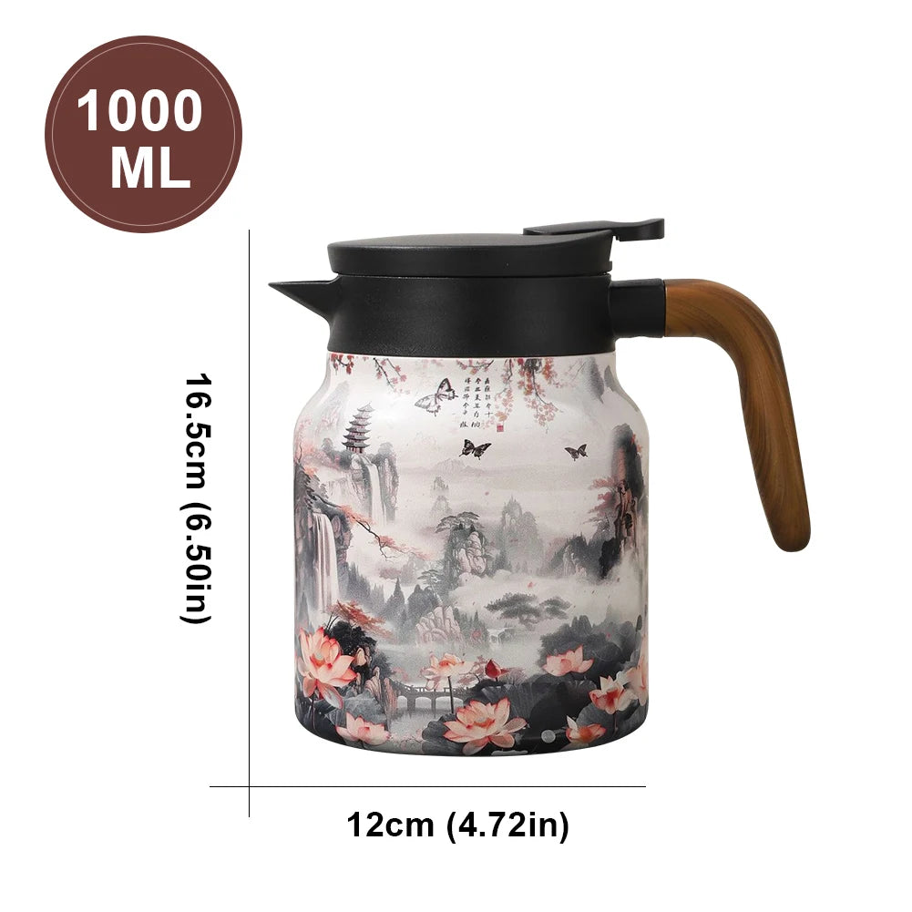Vintage Floral Pattern Tea Thermos Built-In Infuser 800/1000Ml Floral Tea Kettle Stewed Teapot Tea Separation Water Bottle