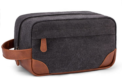 Men's Water-Resistant Hanging Toiletry Bag - Large Capacity Canvas Dopp Kit for Travel - Black