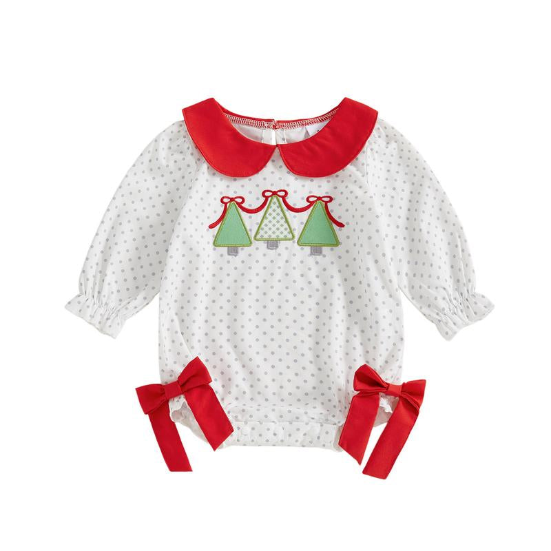 REDWOON Newborn Infant Baby Girl Christmas Outfit Santa Embroidery Long Sleeve Smocked Bubble Romper Ruffle Bodysuit 0-18 Months