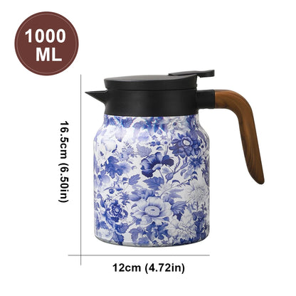 Vintage Floral Pattern Tea Thermos Built-In Infuser 800/1000Ml Floral Tea Kettle Stewed Teapot Tea Separation Water Bottle