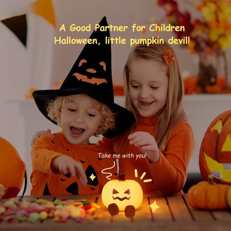 Pumpkin Night Light, Silicone Squishy, Cordless Rechargeable Dimmable Touch Control LED Lamp for Kids Baby Bedside Nursery Desk, Jack O Lantern Halloween Decor Gifts for Women
