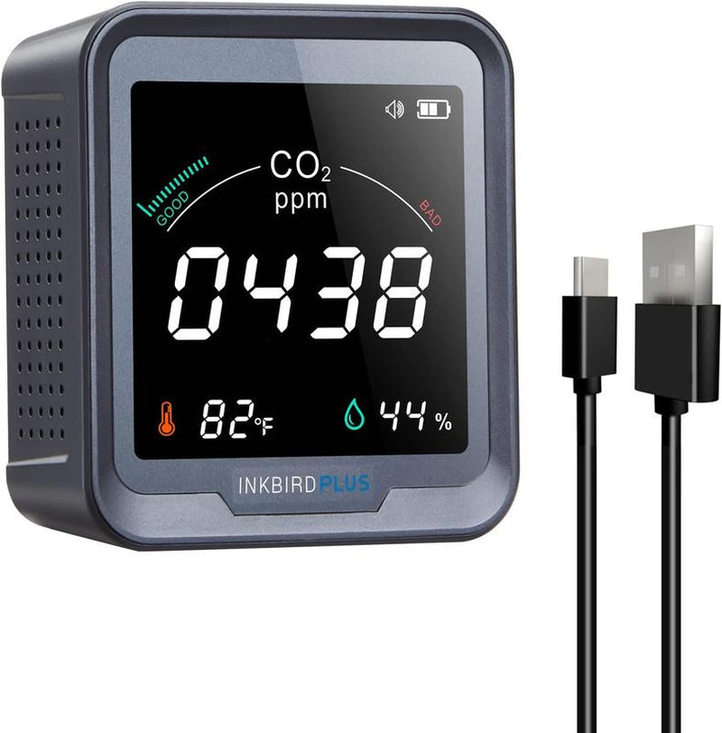 INKBIRDPLUS Indoor Air Quality Monitor, Detects CO2, PM2.5, PM10, AQI, Temperature and Humidity with Alarm, for Rooms, Cellars, Grow Tents, Etc