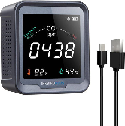 INKBIRDPLUS Indoor Air Quality Monitor, Detects CO2, PM2.5, PM10, AQI, Temperature and Humidity with Alarm, for Rooms, Cellars, Grow Tents, Etc