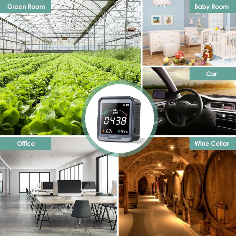 INKBIRDPLUS Indoor Air Quality Monitor, Detects CO2, PM2.5, PM10, AQI, Temperature and Humidity with Alarm, for Rooms, Cellars, Grow Tents, Etc