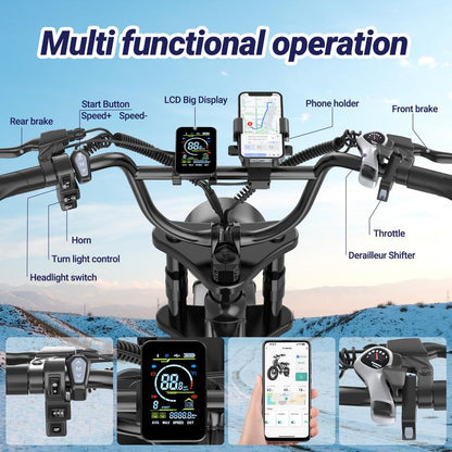 Qlaway 、Aovowheel 1500W Electric Off-Road Bike: 20-Inch Full-Suspension E-Motorcycle with 48V 15.6Ah Removable Battery, 31MPH Top Speed, 40-55 Mile Range, 2-Seater, LED Headlights & 20" All Terrain Fat Tire UL 2849