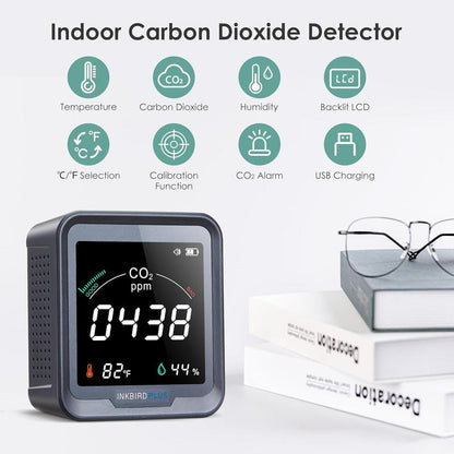 INKBIRDPLUS Indoor Air Quality Monitor, Detects CO2, PM2.5, PM10, AQI, Temperature and Humidity with Alarm, for Rooms, Cellars, Grow Tents, Etc