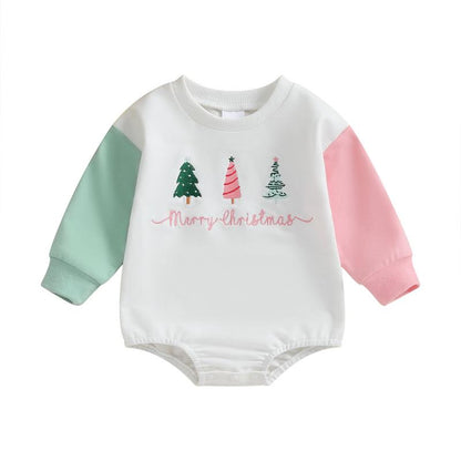 REDWOON Newborn Infant Baby Girl Christmas Outfit Santa Embroidery Long Sleeve Smocked Bubble Romper Ruffle Bodysuit 0-18 Months