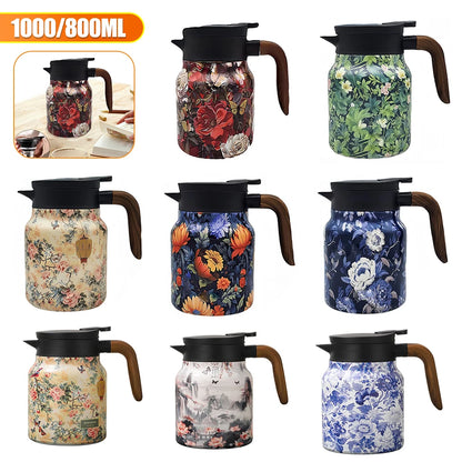 Vintage Floral Pattern Tea Thermos Built-In Infuser 800/1000Ml Floral Tea Kettle Stewed Teapot Tea Separation Water Bottle