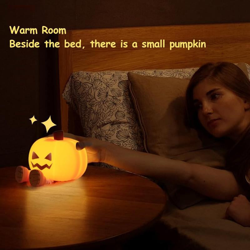 Pumpkin Night Light, Silicone Squishy, Cordless Rechargeable Dimmable Touch Control LED Lamp for Kids Baby Bedside Nursery Desk, Jack O Lantern Halloween Decor Gifts for Women