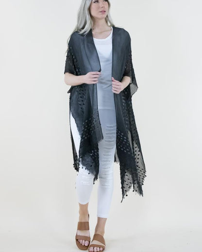 One Size Natural Mineral Washed Semi-Sheer Kimono Cover-Up Chenille Detail, Boho Fashion Half Sleeve Open Front Outerwear for Summer, Women'S Clothes for Daily Wear