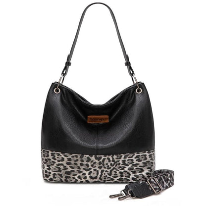 Wrangler Cow Print Hobo Bag Vegan Leather for Woman with Wide Guitar Strap