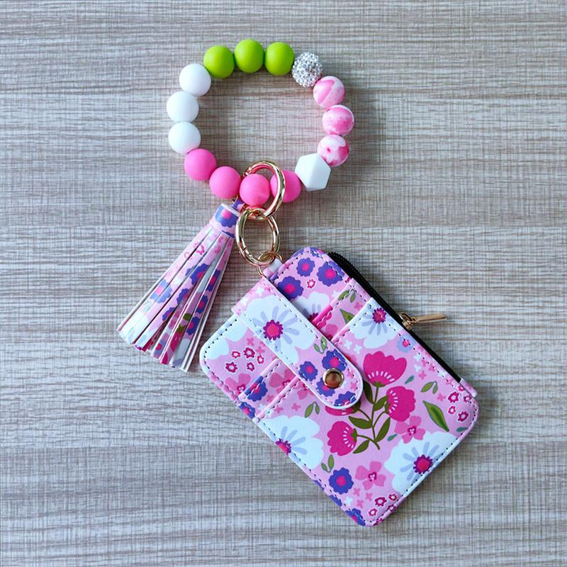 Bohemian Style Women'S Daisy Pattern Phone Wallet with Tassel Decoration & Silicone Beads Pink Floral Design Multifunctional Daily Accessory Universal Size 24Cmx13Cmx3Cm Zipper Pouch Zipper Pouch Wallet Inspirational Quote Flip Book Necklace