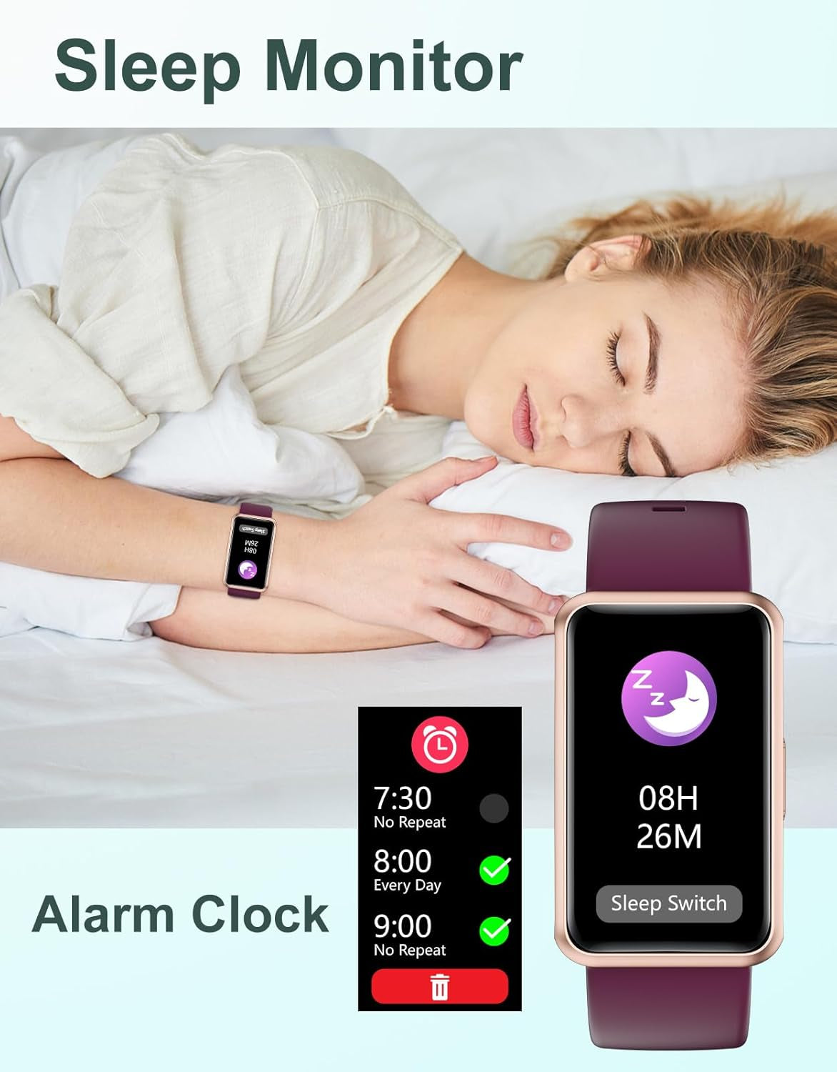 Fitness Tracker - Bluetooth-Free, App-Free, Standalone Fitness Watch for Men and Women, IP68 Waterproof, Full Touch Screen, Steps and Calories Counter, Sleep Tracker, Alarm Clock (Purple)