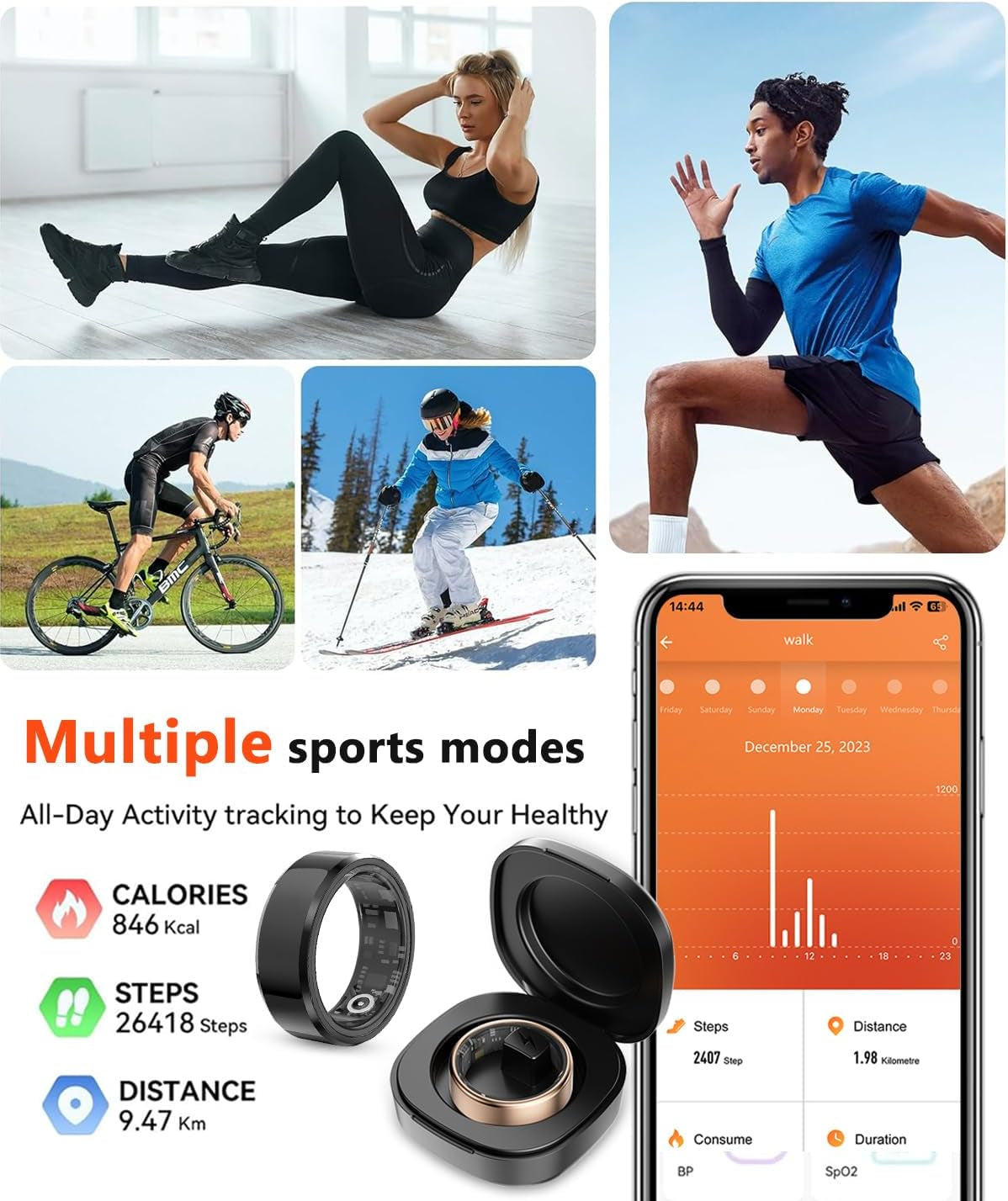 2025 Enhanced Smart Health Tracking Ring for Men and Women - IP68 Waterproof Fitness Tracker with Sleep Monitoring, Heart Rate, Blood Oxygen, Step Count, Distance, and Caloric Burn, Includes Air Shutter and 7-Day Charging Case, Silver #10