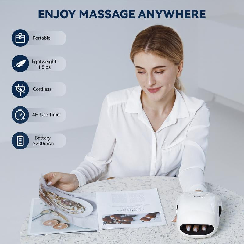 CINCOM Portable Hand Massager (WHITE), Cordless, with Comfort Heat and Gentle Massage, Advanced Airwave Technology, Adjustable Settings, Auto-Off Feature, Rechargeable, Perfect for Daily Relaxation, Ideal Gift