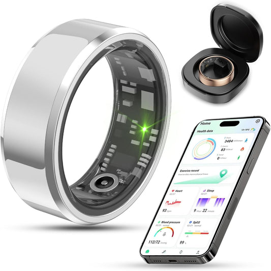 2025 Enhanced Smart Health Tracking Ring for Men and Women - IP68 Waterproof Fitness Tracker with Sleep Monitoring, Heart Rate, Blood Oxygen, Step Count, Distance, and Caloric Burn, Includes Air Shutter and 7-Day Charging Case, Silver #10