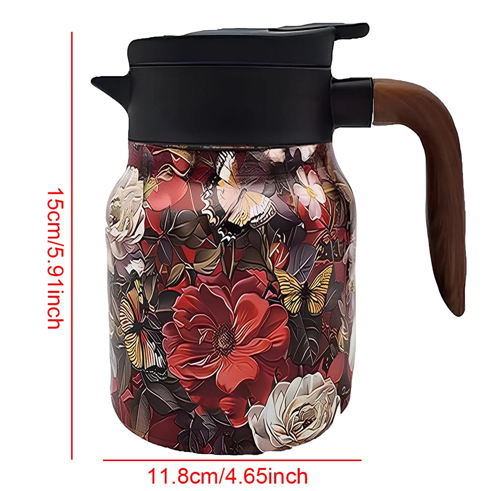 Vintage Floral Pattern Tea Thermos Built-In Infuser 800/1000Ml Floral Tea Kettle Stewed Teapot Tea Separation Water Bottle