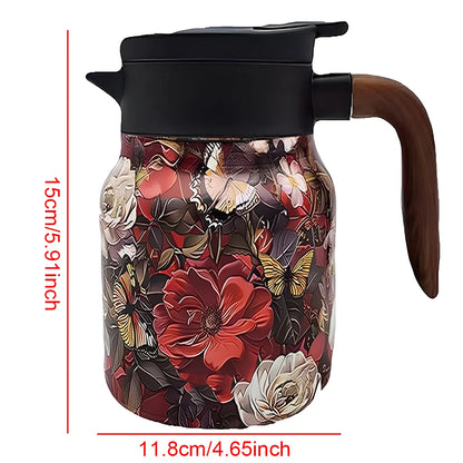 Vintage Floral Pattern Tea Thermos Built-In Infuser 800/1000Ml Floral Tea Kettle Stewed Teapot Tea Separation Water Bottle
