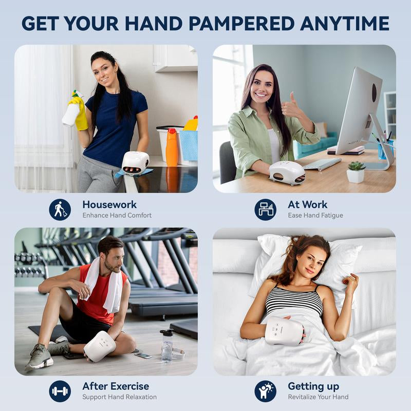 CINCOM Portable Hand Massager (WHITE), Cordless, with Comfort Heat and Gentle Massage, Advanced Airwave Technology, Adjustable Settings, Auto-Off Feature, Rechargeable, Perfect for Daily Relaxation, Ideal Gift