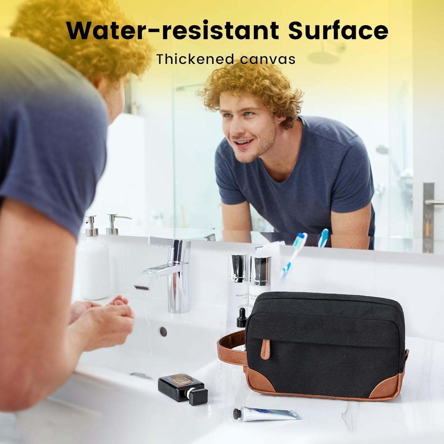 Men's Water-Resistant Hanging Toiletry Bag - Large Capacity Canvas Dopp Kit for Travel - Black
