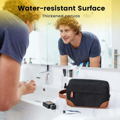 Men's Water-Resistant Hanging Toiletry Bag - Large Capacity Canvas Dopp Kit for Travel - Black