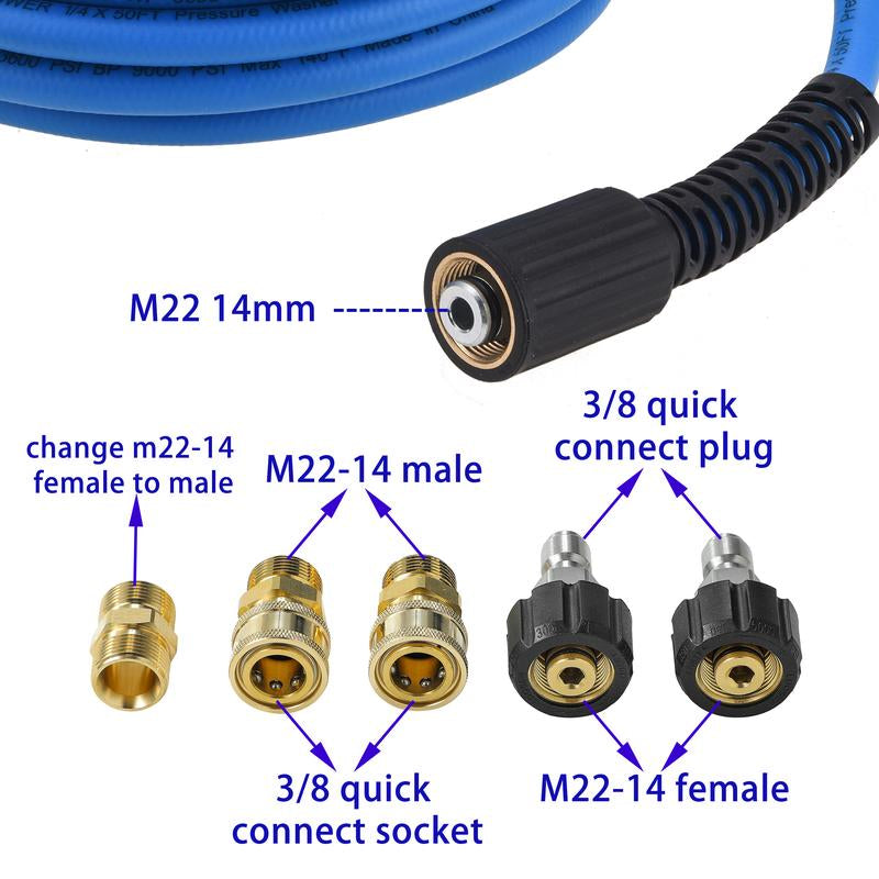 FIXFANS Pressure Washer Hose - 50Ft X 1/4 Inch High Power Extension Hose - Kink & Wear Resistant - Compatible with M22 Fittings - 3600 PSI, Fathersdaygift
