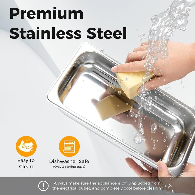 [Costway]-Buffet Servers and Warmers, 2 in 1 Electric Warming Tray, 450W Stainless Steel Chafing Dish with Temperature Control, 3 Serving Trays, 8 Qt Food Warmers Station for Parties Banquets Events-Mother'S Day Gift