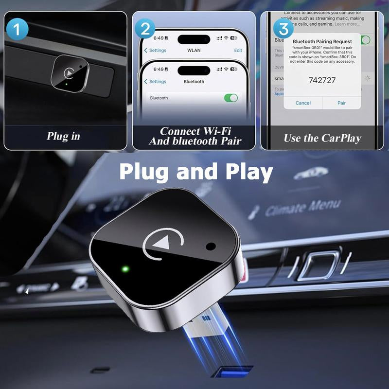 Wireless Carplay Adapter 2025 Upgrade Wired Carplay to Wireless, Mini USB Design for Cars with Built-In Wired Apple Carplay Plug and Play Easy Use Fast Stable Connection Car Play for Iphone